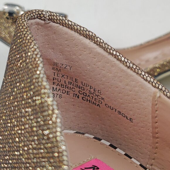 Festive Betsey Johnson Metallic Gold Glitter Jezzy D'orsay Heels Dress Pump - Picture 7 of 13